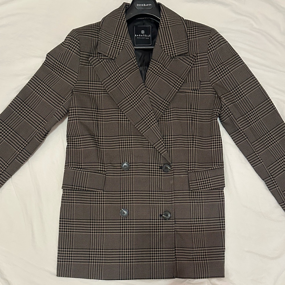 Bagatelle Brown Plaid Double-Breasted Blazer